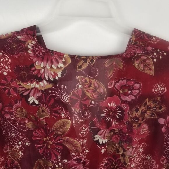 DUO MATERNITY SIZE L. 100% POLYESTER. BEAUTIFUL BURGANDY FLORAL W/SATIN LIKE HEM - Picture 12 of 15